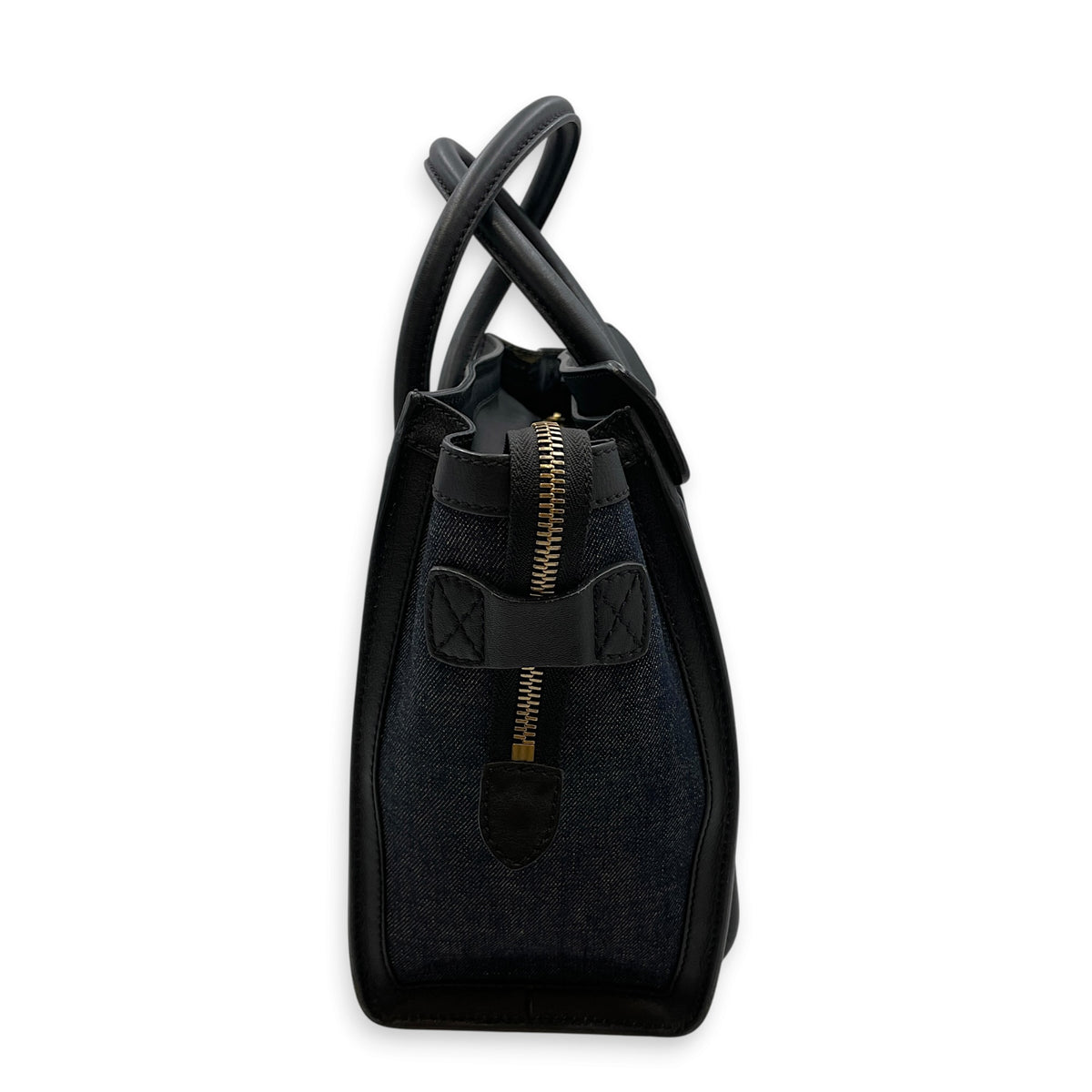 Micro Luggage  Nano  Black Top Handle Bag in Denim Gold hardware