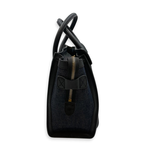 Micro Luggage  Nano  Black Top Handle Bag in Denim Gold hardware