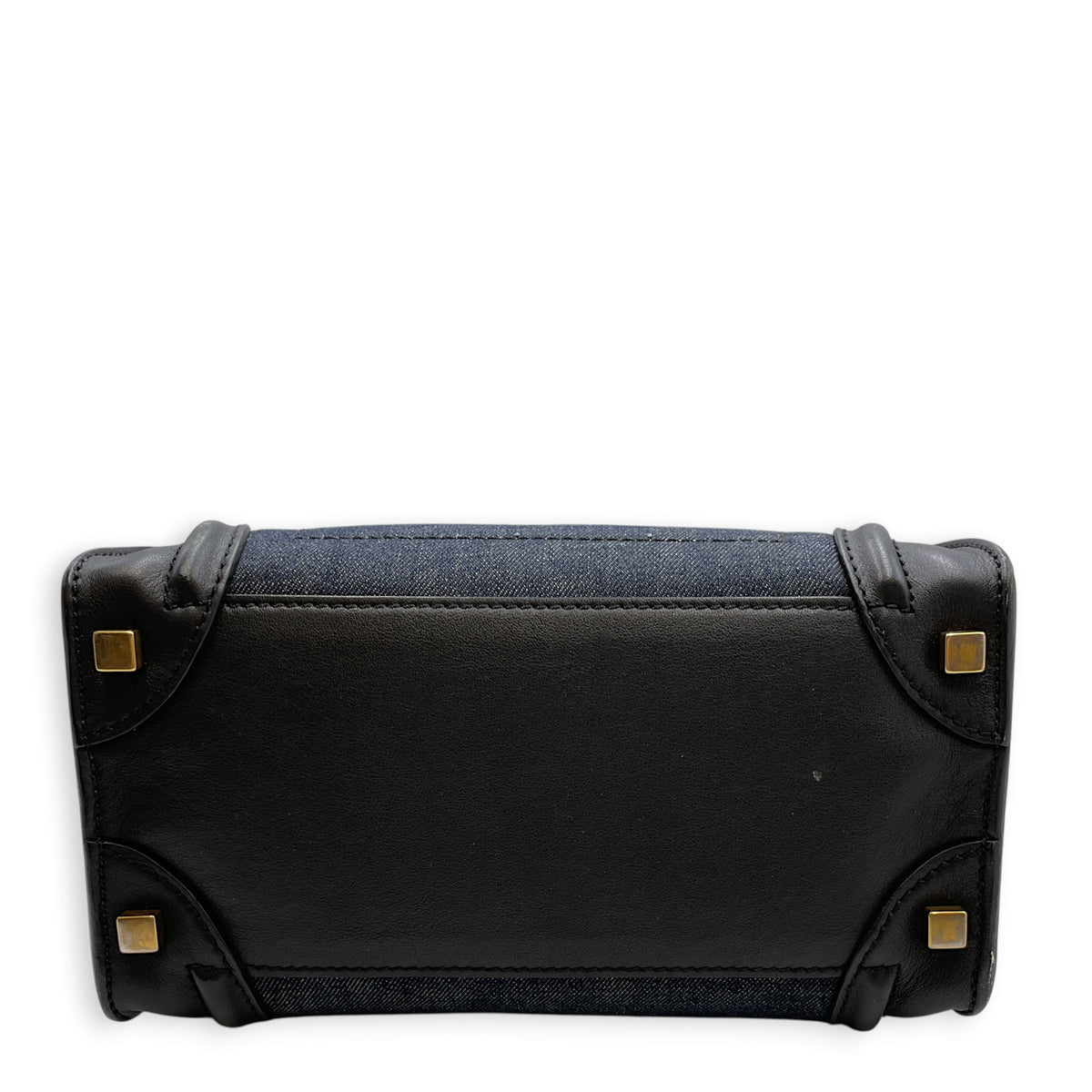 Micro Luggage  Nano  Black Top Handle Bag in Denim Gold hardware