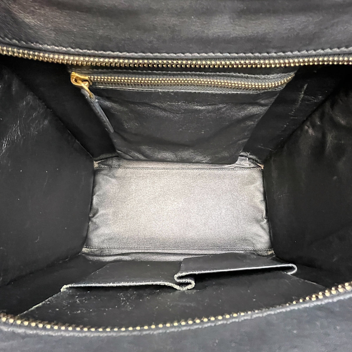 Micro Luggage  Nano  Black Top Handle Bag in Denim Gold hardware
