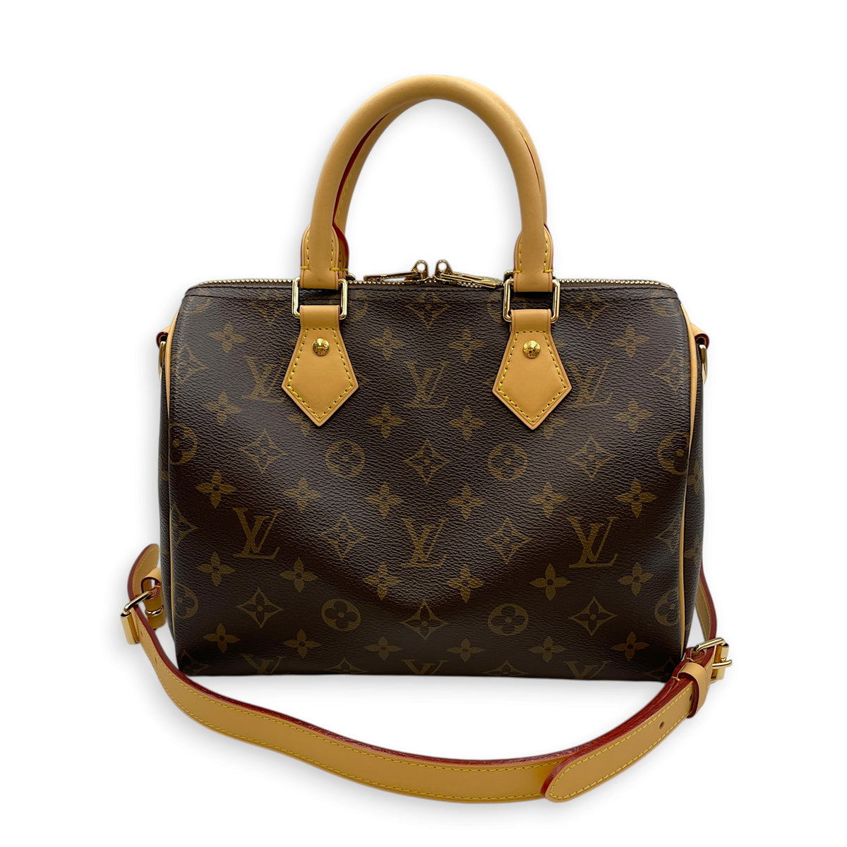 Speedy Bandouliere Monogram Brown Top Handle Bag in Monogram Coated Canvas Gold hardware