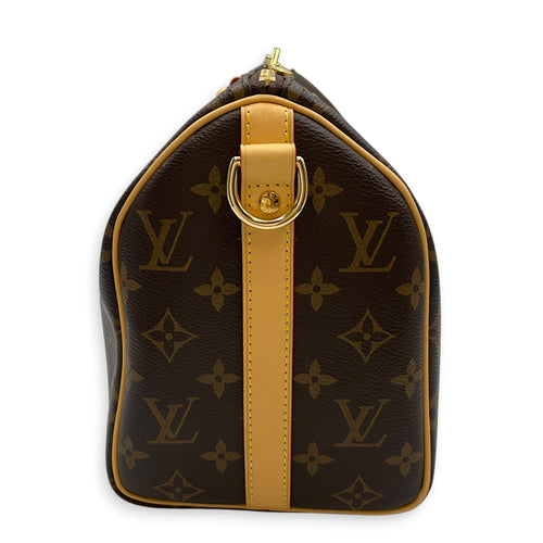 Speedy Bandouliere Monogram Brown Top Handle Bag in Monogram Coated Canvas Gold hardware