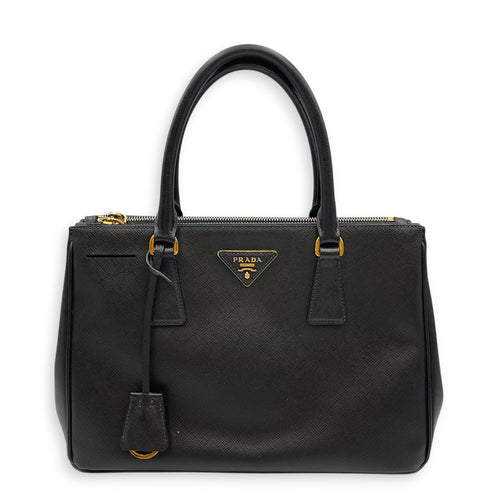 Galleria Medium Nero Top Handle Bag in Saffiano Leather Gold hardware