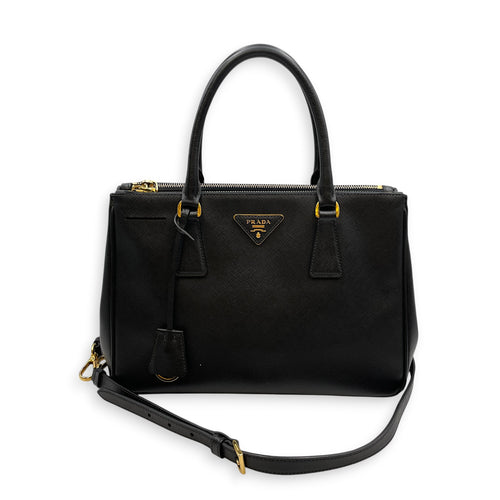 Galleria Medium Nero Top Handle Bag in Saffiano Leather Gold hardware