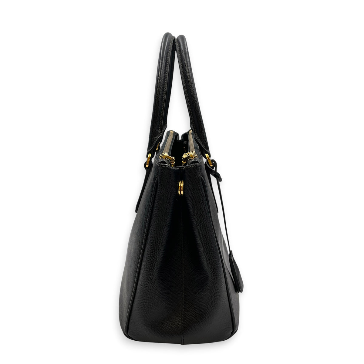 Galleria Medium Nero Top Handle Bag in Saffiano Leather Gold hardware