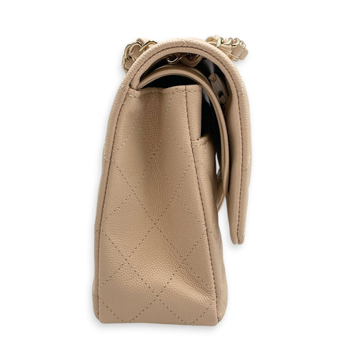 Classic Medium Beige Shoulder Bag in Caviar Leather Light Gold hardware