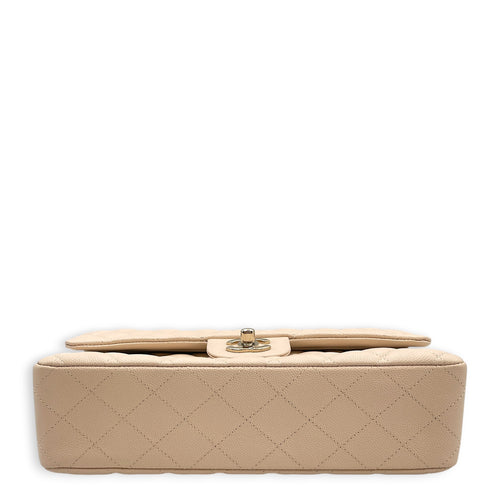 Classic Medium Beige Shoulder Bag in Caviar Leather Light Gold hardware