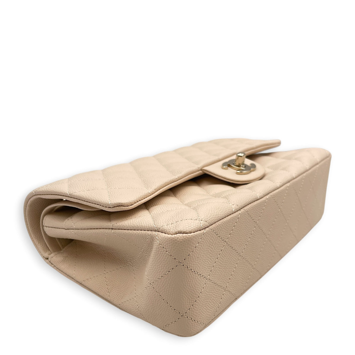 Classic Medium Beige Shoulder Bag in Caviar Leather Light Gold hardware