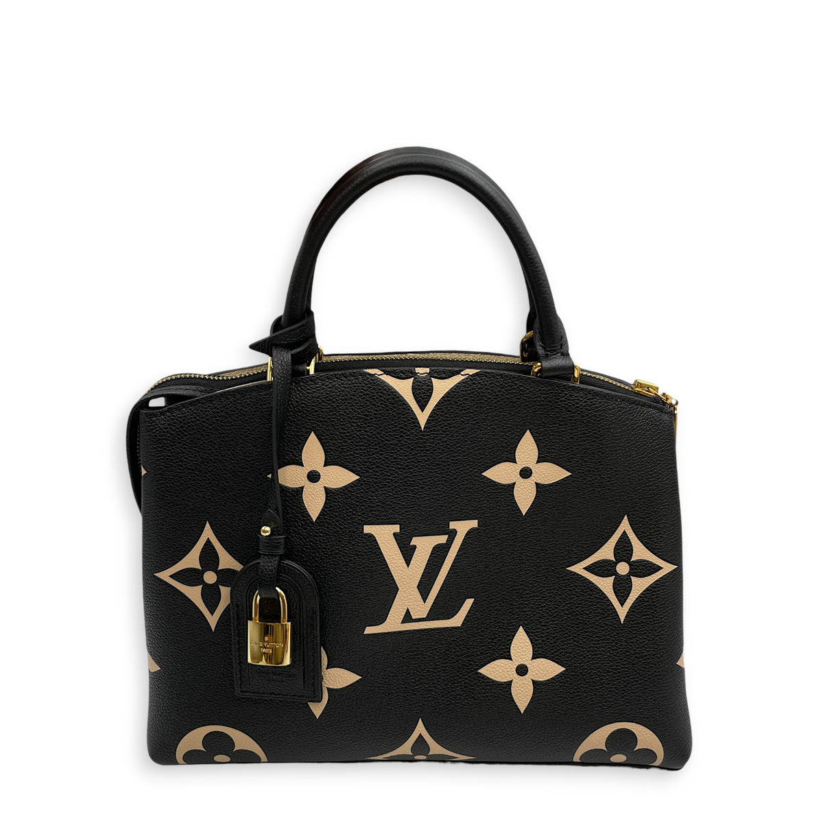 Petit Palais  Black/Beige Top Handle Bag in Monogram Empreinte Leather Gold hardware