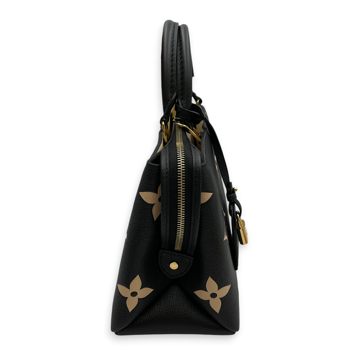 Petit Palais  Black/Beige Top Handle Bag in Monogram Empreinte Leather Gold hardware