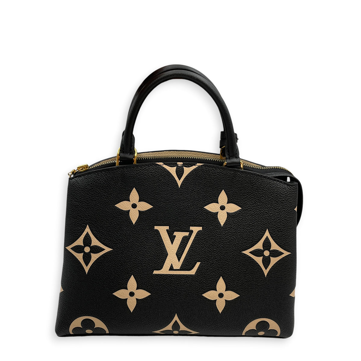Petit Palais  Black/Beige Top Handle Bag in Monogram Empreinte Leather Gold hardware