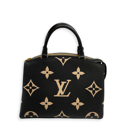 Petit Palais  Black/Beige Top Handle Bag in Monogram Empreinte Leather Gold hardware