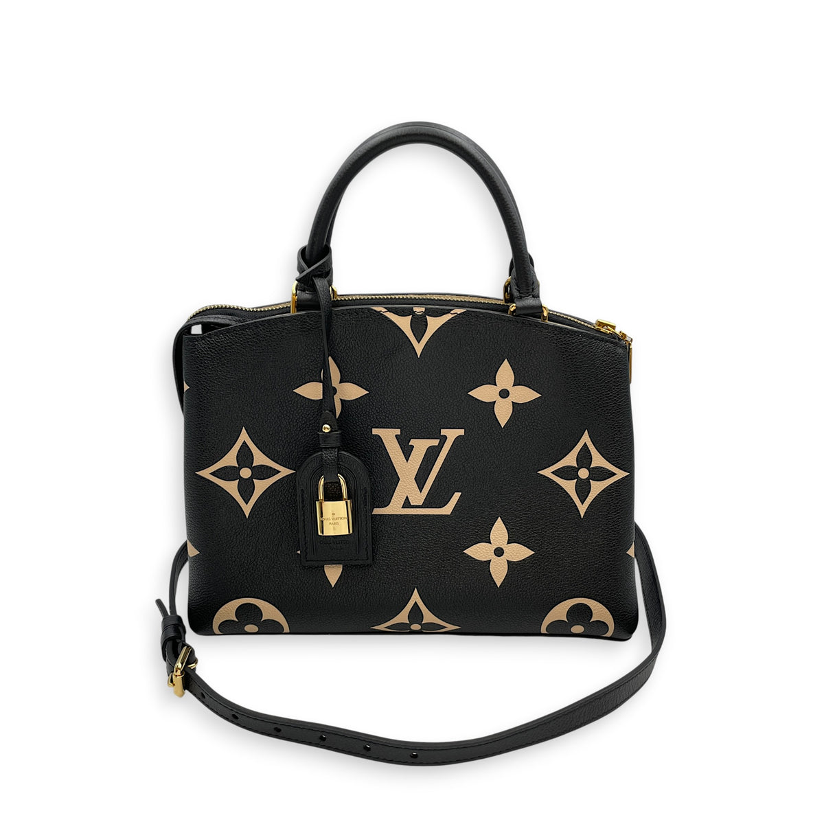 Petit Palais  Black/Beige Top Handle Bag in Monogram Empreinte Leather Gold hardware