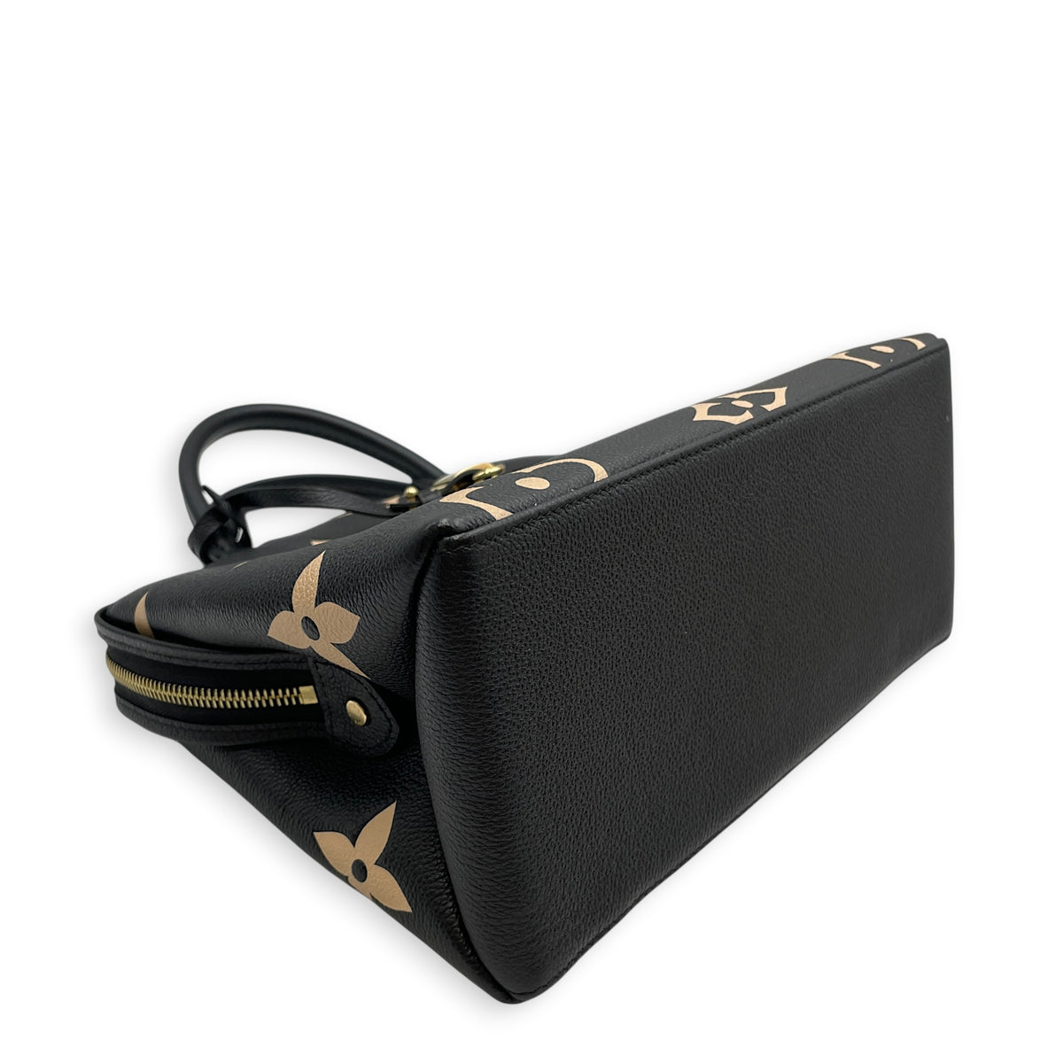 Petit Palais  Black/Beige Top Handle Bag in Monogram Empreinte Leather Gold hardware