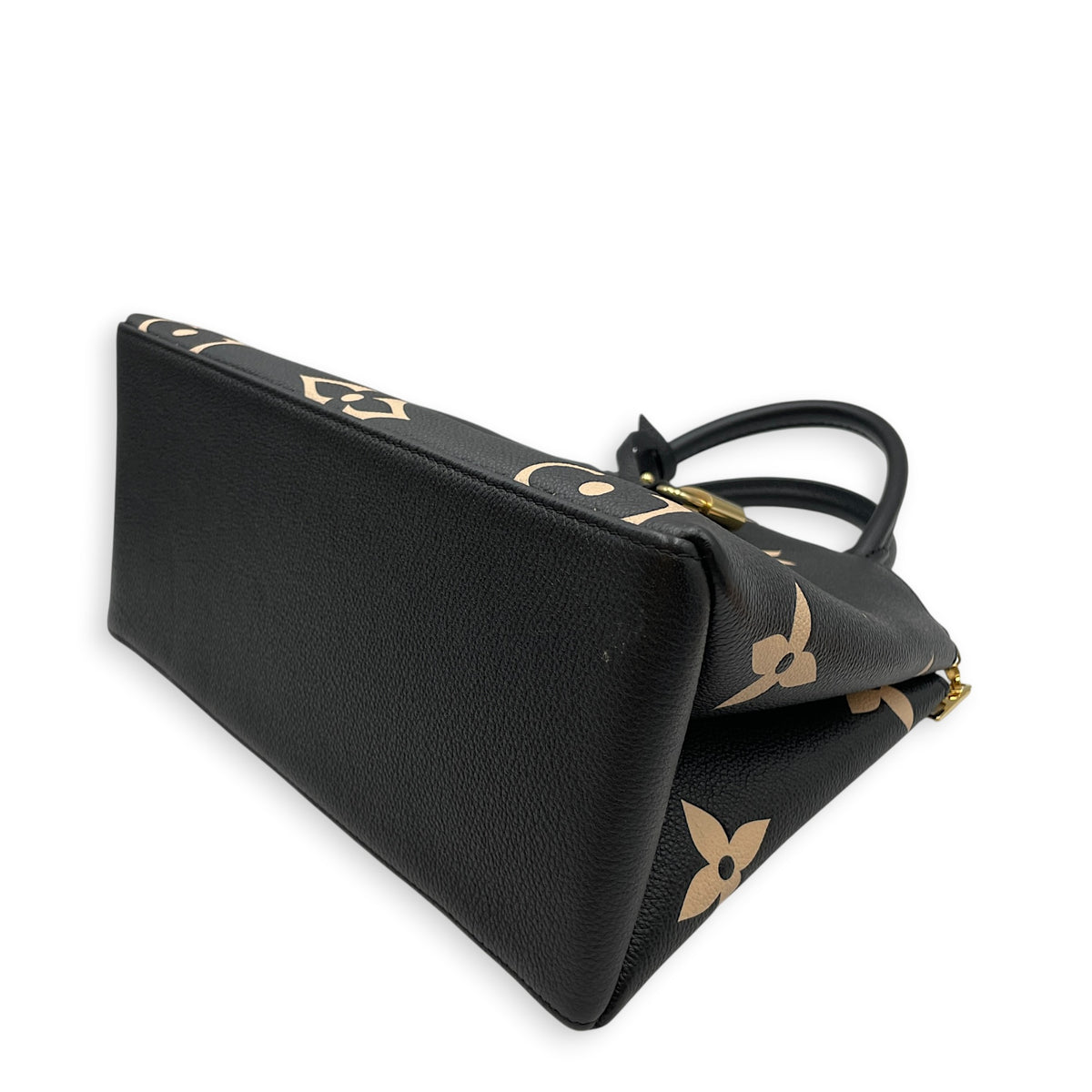 Petit Palais  Black/Beige Top Handle Bag in Monogram Empreinte Leather Gold hardware