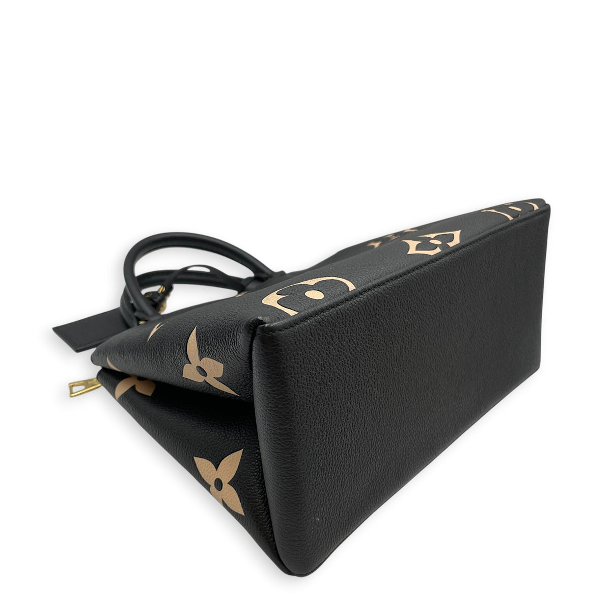 Petit Palais  Black/Beige Top Handle Bag in Monogram Empreinte Leather Gold hardware