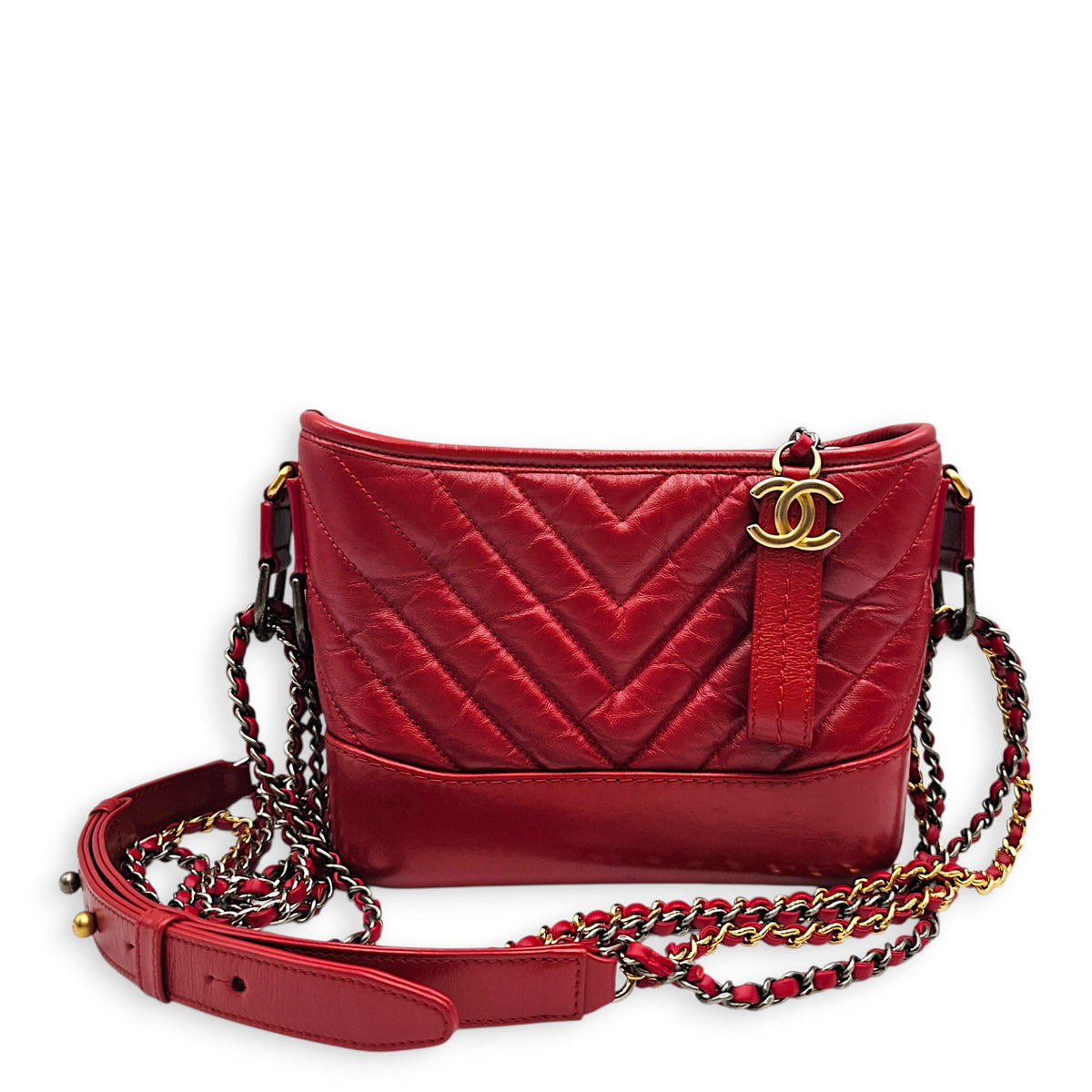 Gabrielle Small Red Shoulder Bag in Calfskin Mixed hardware