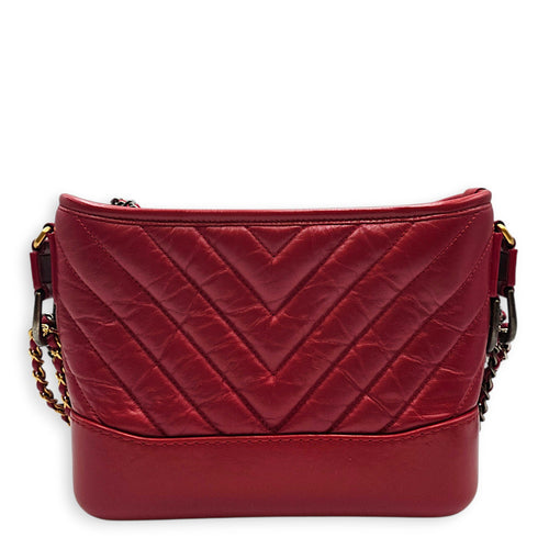 Gabrielle Small Red Shoulder Bag in Calfskin Mixed hardware