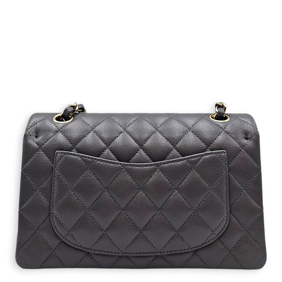 Classic Small Grey Shoulder Bag in Caviar Leather Gold hardware