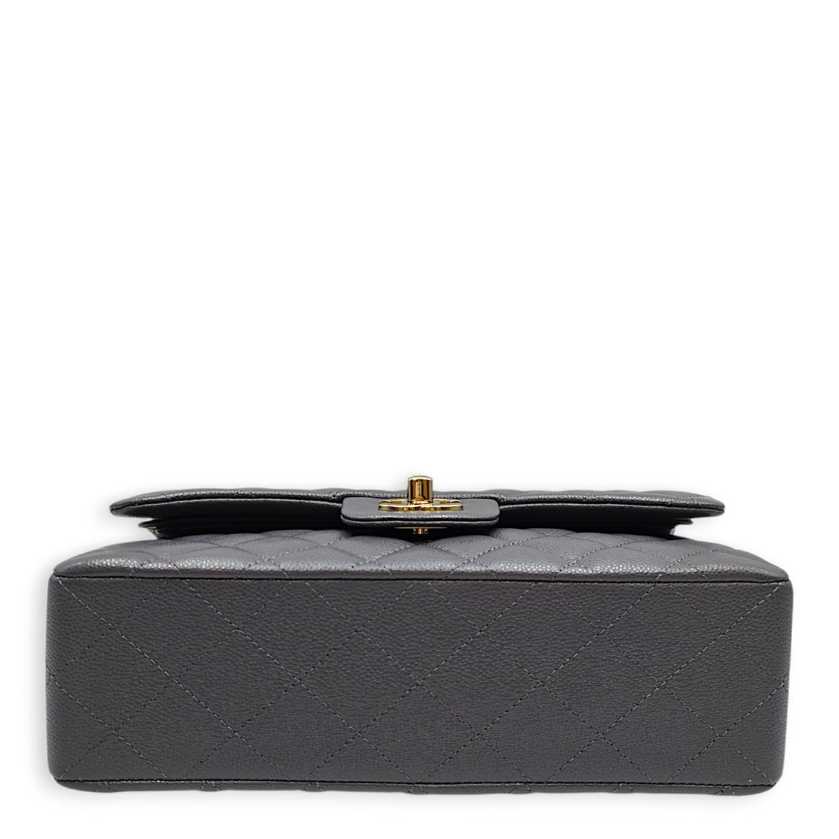 Classic Small Grey Shoulder Bag in Caviar Leather Gold hardware