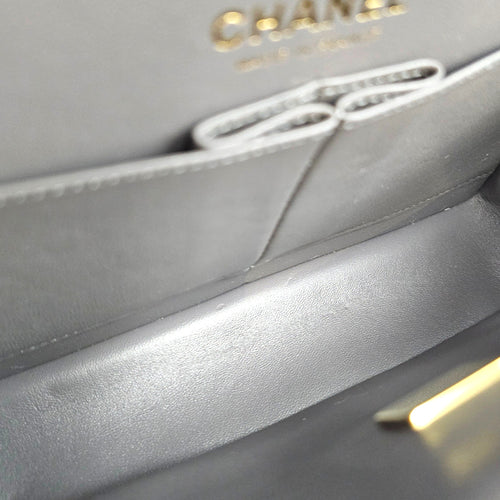 Classic Small Grey Shoulder Bag in Caviar Leather Gold hardware