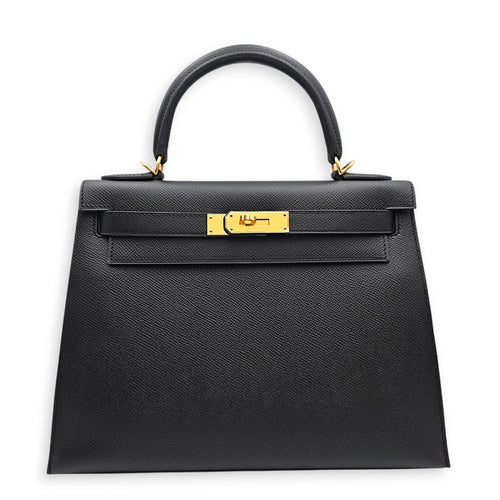 Sellier Kelly 28 Noir in Epsom Gold hardware