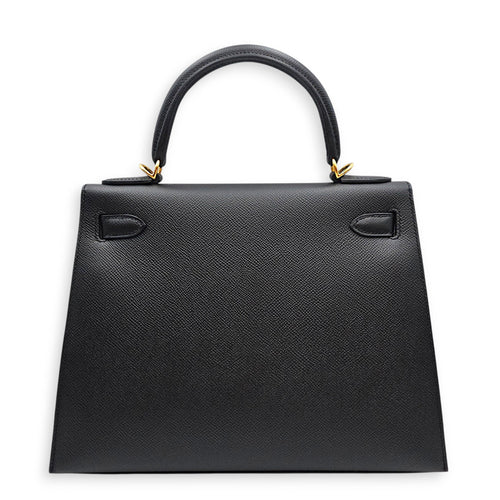 Sellier Kelly 28 Noir in Epsom Gold hardware