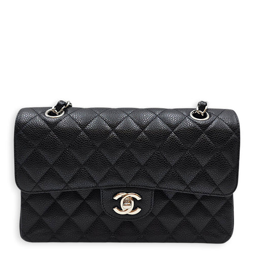 Classic Small Black Shoulder Bag in Caviar Leather Silver hardware