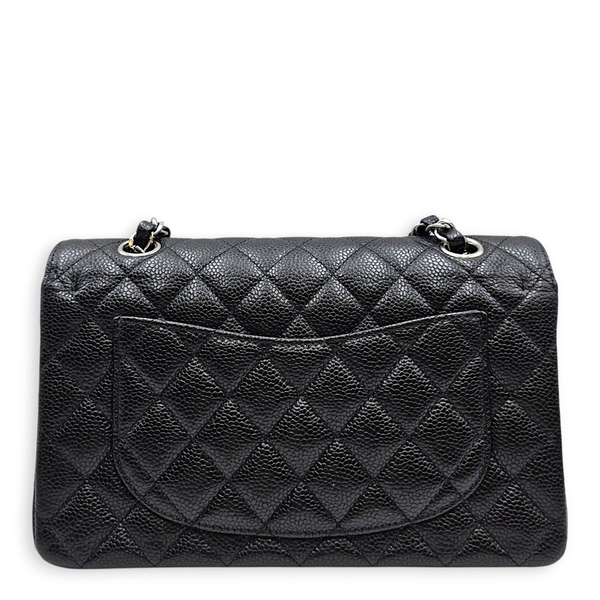 Classic Small Black Shoulder Bag in Caviar Leather Silver hardware