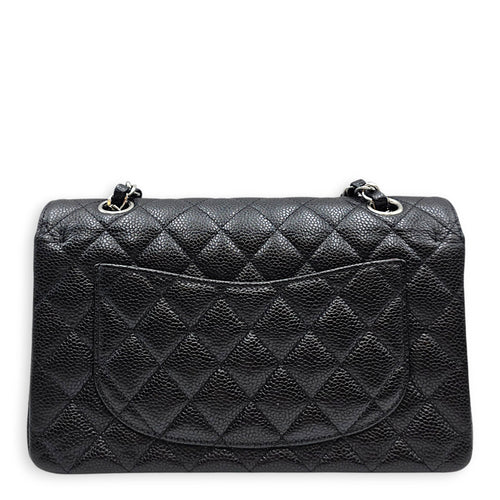Classic Small Black Shoulder Bag in Caviar Leather Silver hardware