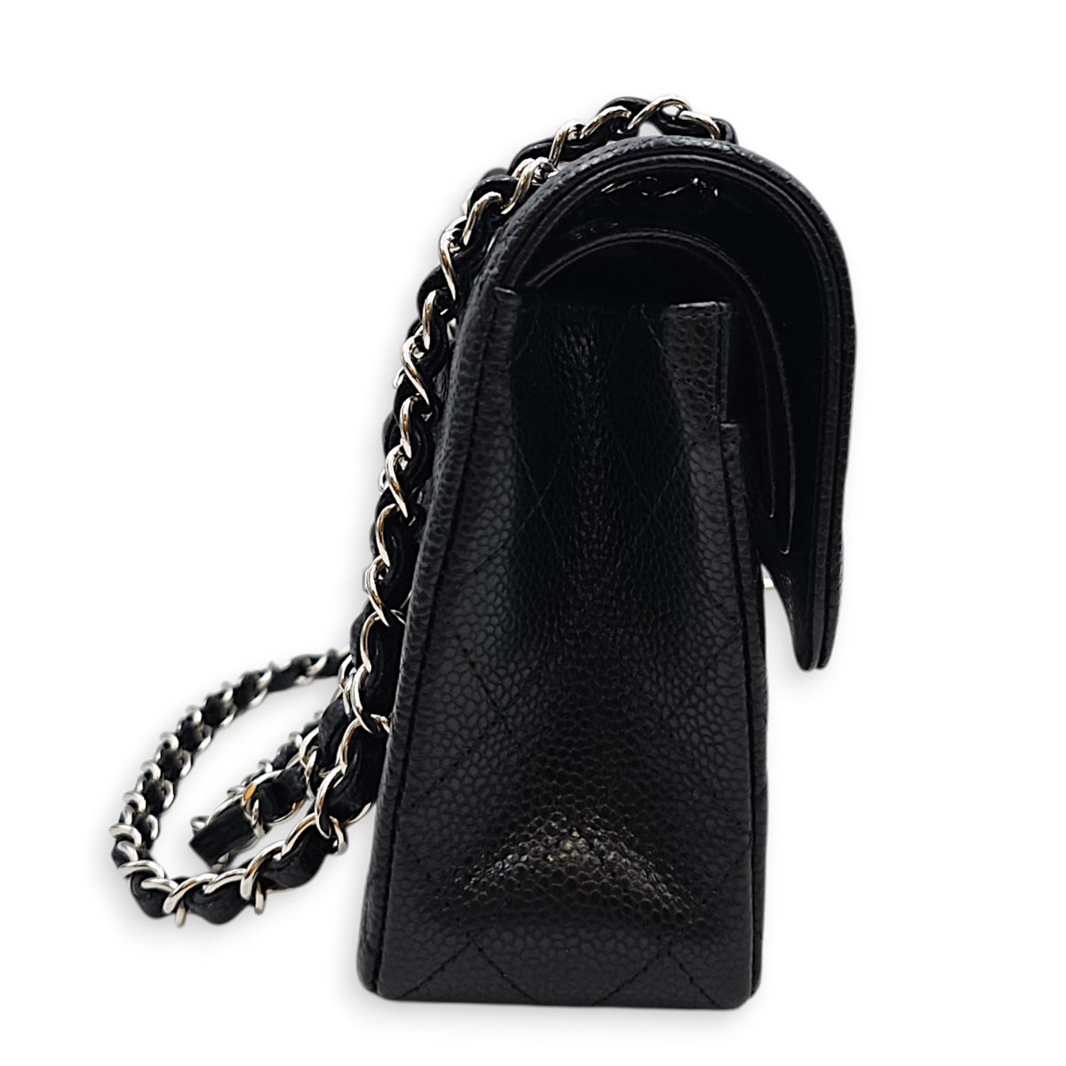 Classic Small Black Shoulder Bag in Caviar Leather Silver hardware