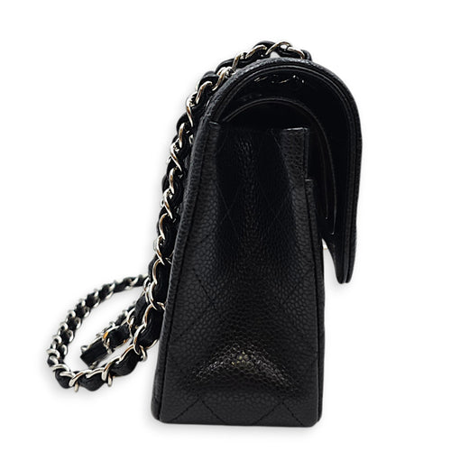 Classic Small Black Shoulder Bag in Caviar Leather Silver hardware