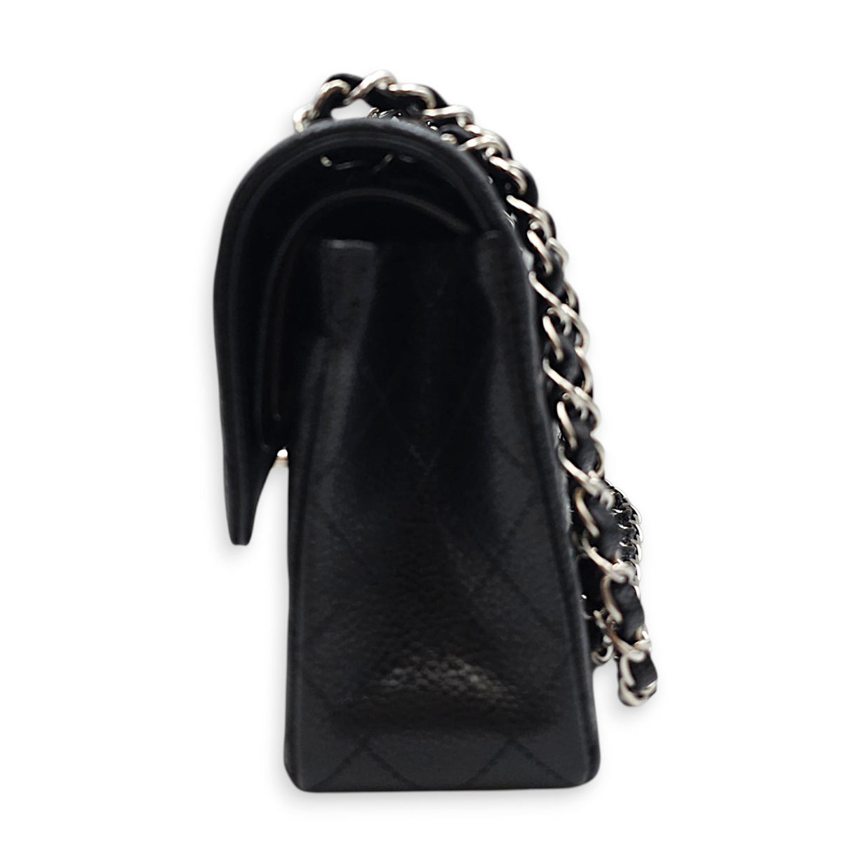 Classic Small Black Shoulder Bag in Caviar Leather Silver hardware