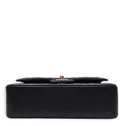 Classic Small Black Shoulder Bag in Caviar Leather Silver hardware