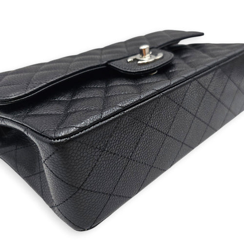 Classic Small Black Shoulder Bag in Caviar Leather Silver hardware