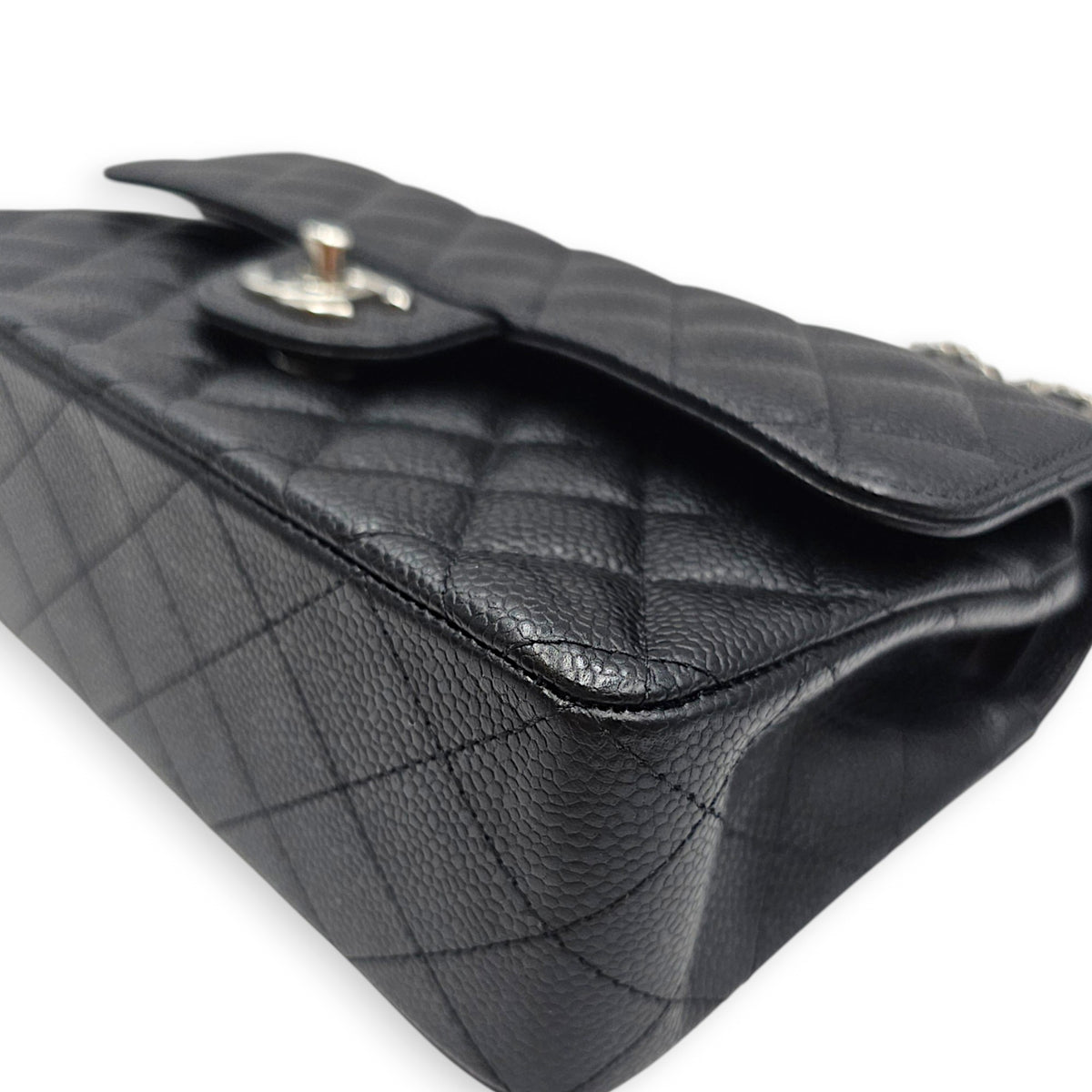 Classic Small Black Shoulder Bag in Caviar Leather Silver hardware