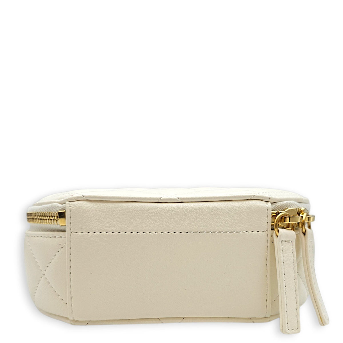 Round CC White Crossbody Bag in Calfskin Gold hardware