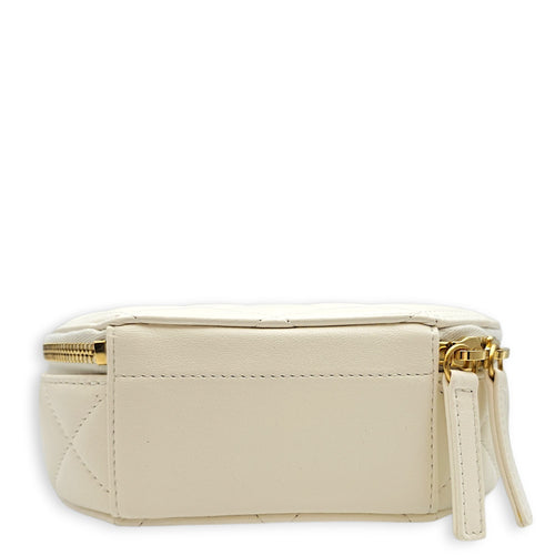 Round CC White Crossbody Bag in Calfskin Gold hardware