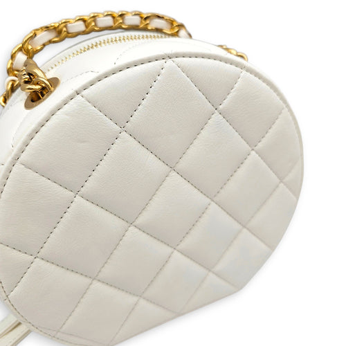 Round CC White Crossbody Bag in Calfskin Gold hardware