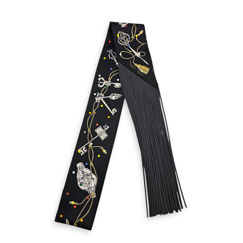 Les Cles a Pois Leather Fringes Twilly  Noir Twilly