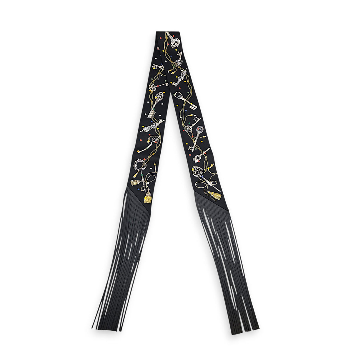 Les Cles a Pois Leather Fringes Twilly  Noir Twilly
