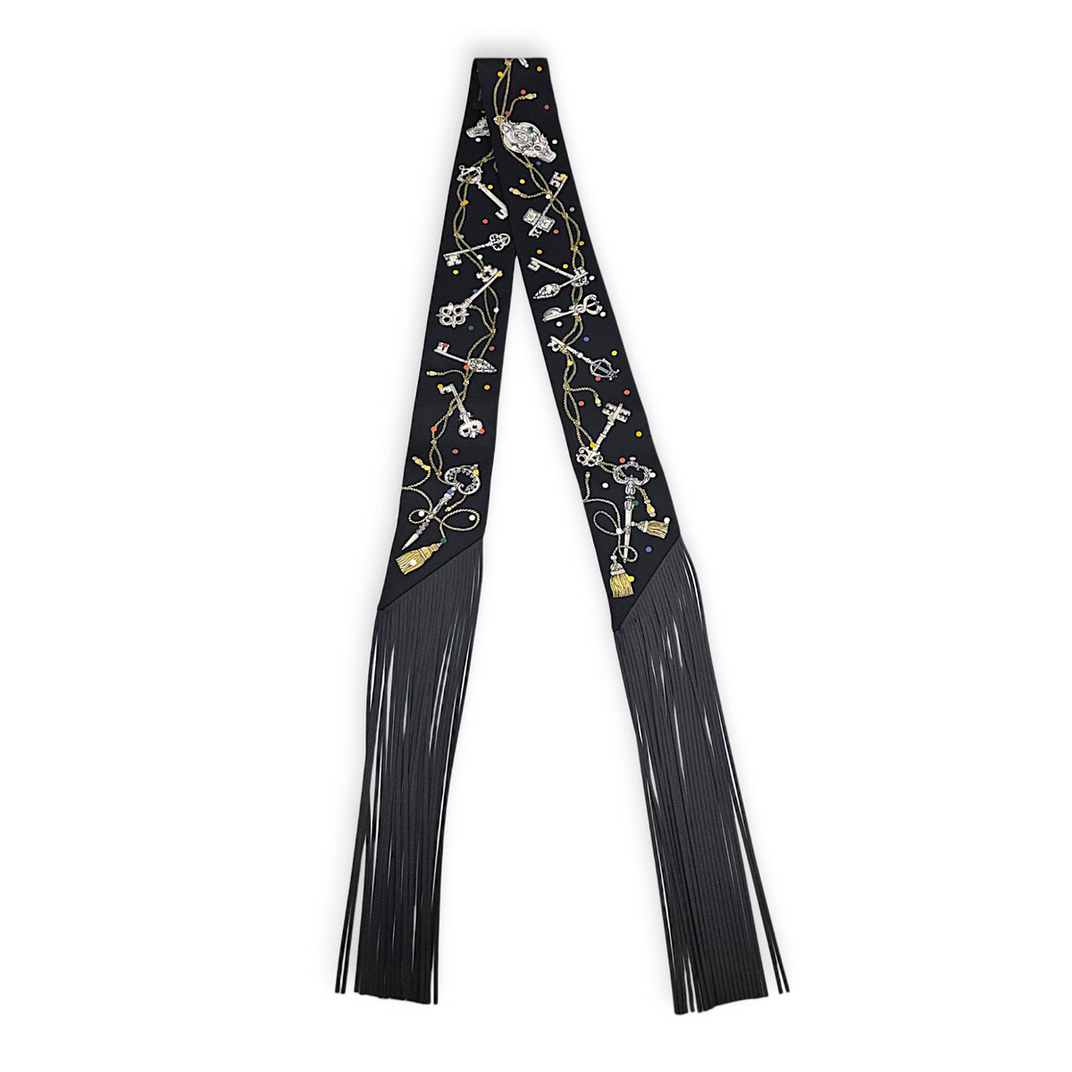 Les Cles a Pois Leather Fringes Twilly  Noir Twilly