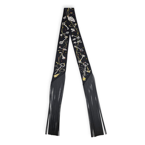 Les Cles a Pois Leather Fringes Twilly  Noir Twilly