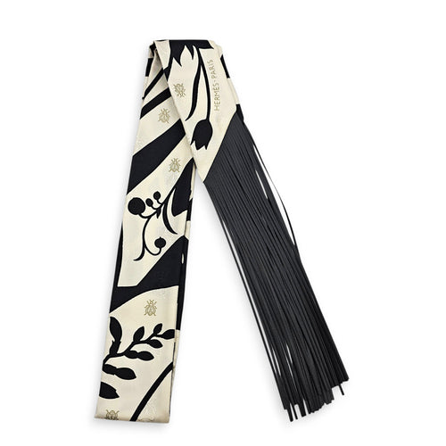 Cuir Bouquet Fringes Twilly  Creme/Noir Twilly
