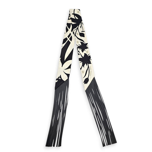 Cuir Bouquet Fringes Twilly  Creme/Noir Twilly