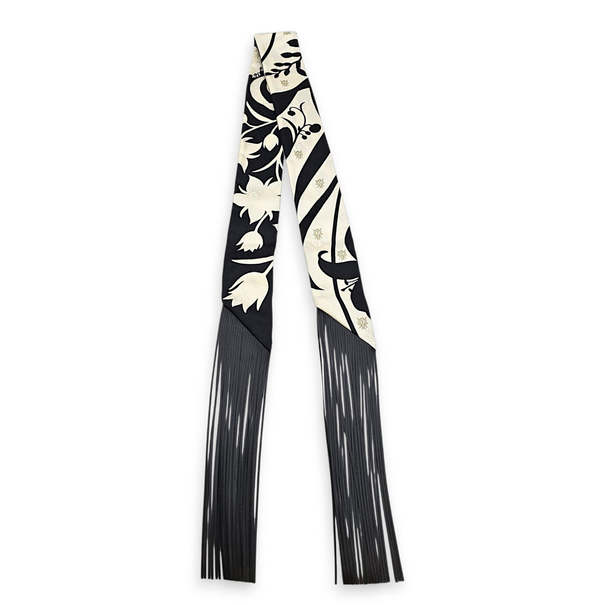 Cuir Bouquet Fringes Twilly  Creme/Noir Twilly