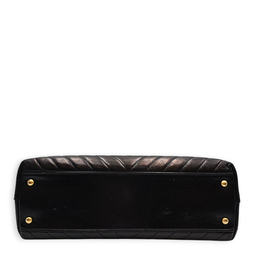 Coco Handle Chevron Large Black Top Handle Bag in Calfskin Gold hardware