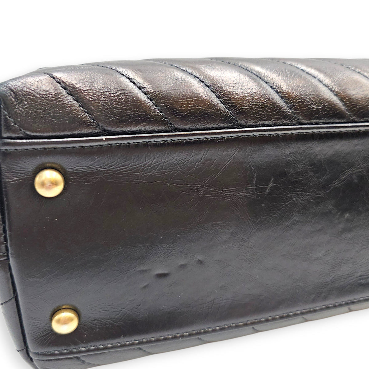 Coco Handle Chevron Large Black Top Handle Bag in Calfskin Gold hardware