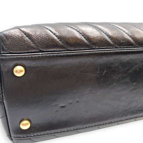 Coco Handle Chevron Large Black Top Handle Bag in Calfskin Gold hardware