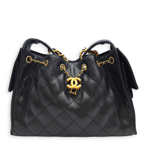 C25 Small Black Tote Bag in Caviar Leather Gold hardware